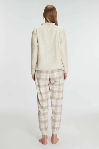 Litae Fermuarlı Uzun Kol Sweatshirt Pantolon Takım Viskon ve Pamuklu Pijama Takımı - Resim 2