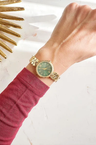 Hera Gold Petek Kordon Yeşil Kadran Kadın Kol Saati - Resim 2