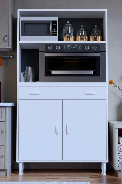 Eliusta  Lunera G:95 cm Beyaz Mutfak Dolabı Çok Amaçlı Açık Bölmeli Fırın Mutfak Dolabı 95x163,4x32,5 cm ürün görseli 1