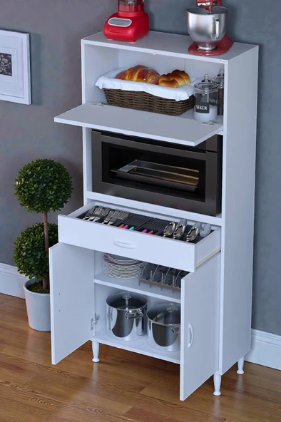 Eliusta  Avelin Kapaklı Mini/Midi Fırın Dolabı 85 cm Beyaz Çok Fonksiyonlu 85x163,4x32,5 cm Mutfak Dolabı ürün görseli 1