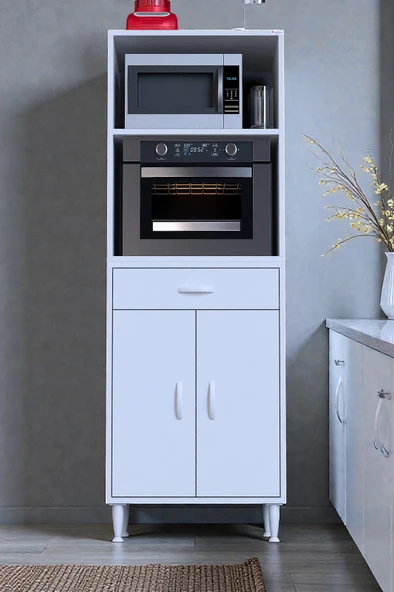 Eliusta  Ora 48 cm Derinlikte Beyaz Mutfak/Kiler Dolabı 60x162,4x48 cm 1 Çekmece 2 Kapak Modüler Dolap ürün görseli 1