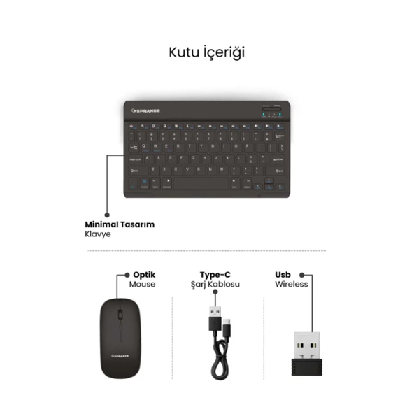 Siyah Kablosuz Klavye Ve Mouse Seti - Resim 4