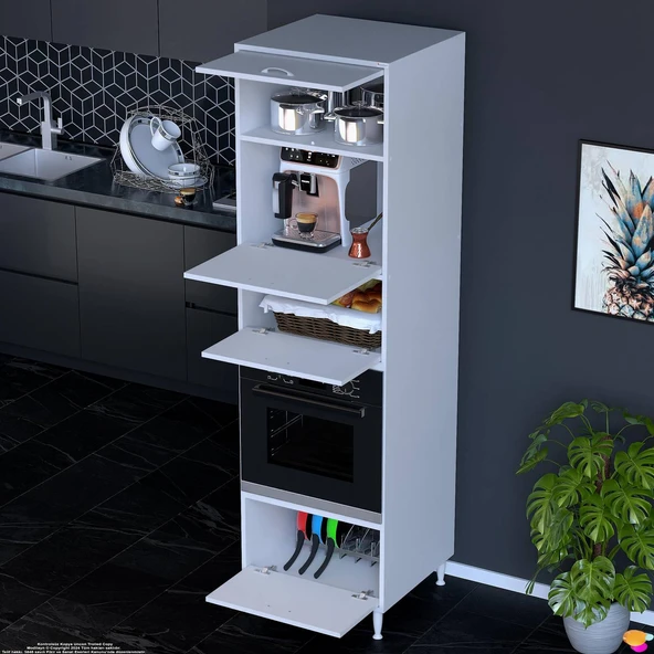 Eliusta  Viramo Mikrodalga/Ankastre Fırın Dolabı Çoklu Bölmelerle 4 Kapaklı Depolama Alanlı 60x217x56 cm - Resim 3