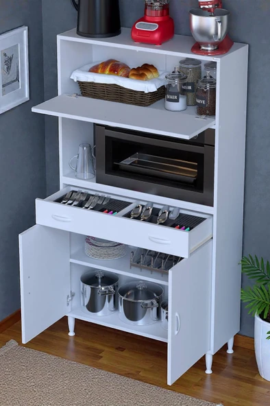 Eliusta  Avelin Kapaklı Mini/Midi Fırın Dolabı 100 cm Beyaz Çok Fonksiyonlu 100x163,4x32,5 cm Mutfak Dolabı ürün görseli 1