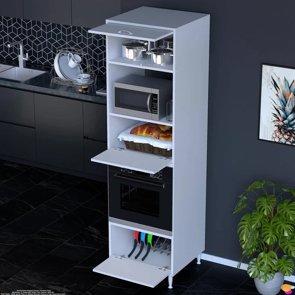 Eliusta  Viramo Mikrodalga/Ankastre Fırın Dolabı Çoklu Bölmelerle 3 Kapaklı Depolama Alanlı 60x217x56 cm - Resim 3