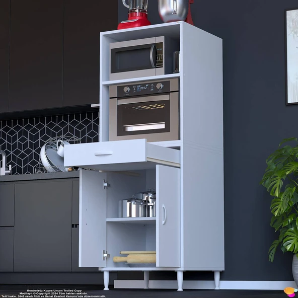 Eliusta  Serale 56 cm Derinlikte 2 Kapaklı Dolap  Mutfak Fırın Dolabı 60x162,4x56 cm Modüler Beyaz Dolap - Resim 3