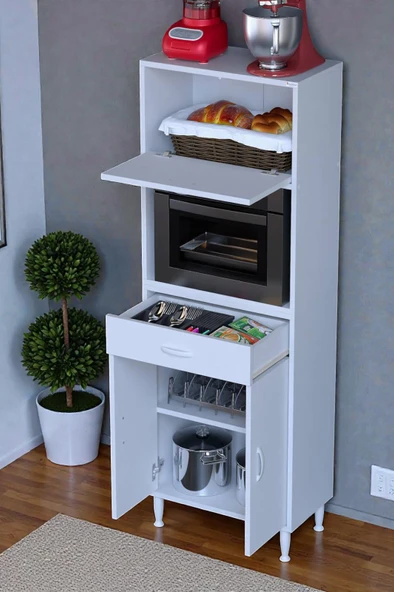 Eliusta  Avelin Kapaklı Mini/Midi Fırın Dolabı 65 cm Beyaz Çok Fonksiyonlu 65x163,4x32,5 cm Mutfak Dolabı ürün görseli 1