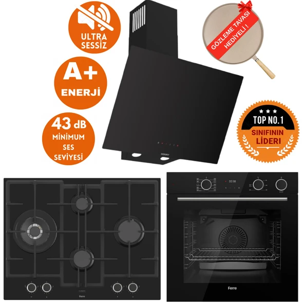Ferre FryArt&SilentArt-SteamArt Pima Sessiz Siyah Ankastre Set (D077-SA + XE64CS + ED075-WFA wok ) ürün görseli 1