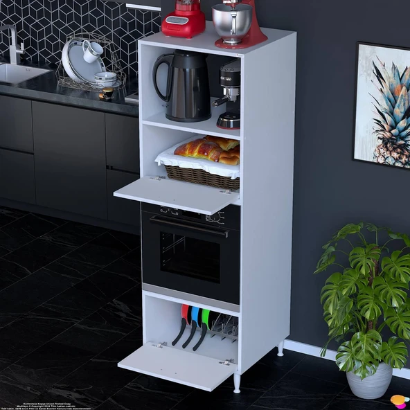 Eliusta  Luno 2 Kapaklı Fırın Dolabı  4 Bölme Dolap 60x185,9x56 cm Geniş Kapasiteli Saklama Dolabı - Resim 3