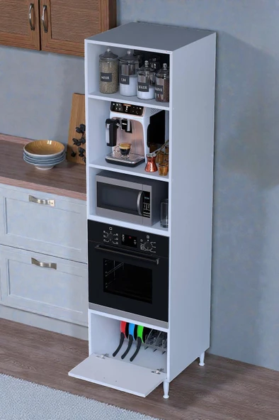 Eliusta  Viramo Mikrodalga/Ankastre Fırın Dolabı Çoklu Bölmelerle 1 Kapaklı Depolama Alanlı 60x217x56 cm ürün görseli 1