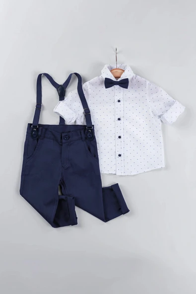 Yaprak Desenli Salopetli Gömlekli Erkek Çocuk Alt Üst Takım-2407 - Resim 5