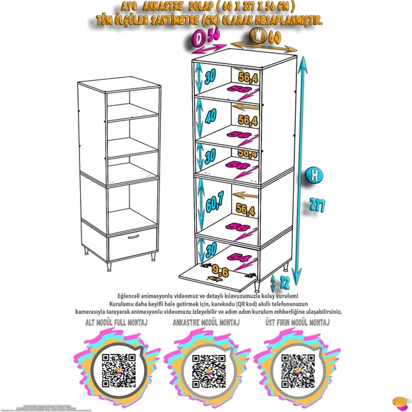 Eliusta  Viramo Mikrodalga/Ankastre Fırın Dolabı Çoklu Bölmelerle 1 Kapaklı Depolama Alanlı 60x217x56 cm - Resim 2