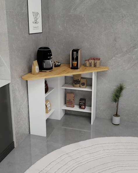 Arnetti Corner Kahve Köşesi Çok Amaçlı Raflı Mutfak Masası Safirmeşe Beyaz - Resim 3