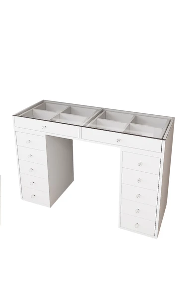 DF02116B Beyaz Geniş Organizer Bölmeli Çekmeceli Makyaj Masası 120 cm - Resim 5