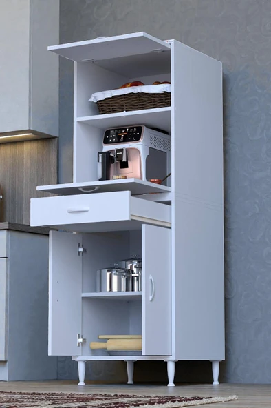 Eliusta  Ora 48 cm Derinlikte Beyaz Mutfak/Kiler Dolabı 60x162,4x48 cm 1 Çekmece 4 Kapak Modüler Dolap ürün görseli 1