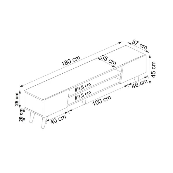 Arnetti Clara Raflı Dolaplı Modern TV Sehpası Ceviz Bej - Resim 6
