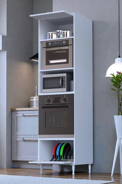 Eliusta  Viramo Mikrodalga/Ankastre Fırın Dolabı Çoklu Bölmelerle Depolama Alanlı 60x217x56 cm ürün görseli 1