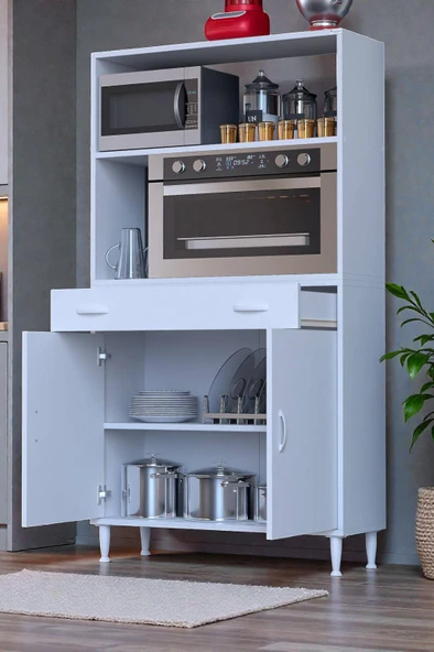 Eliusta  Lunera G:100 cm Beyaz Mutfak Dolabı Çok Amaçlı Açık Bölmeli Fırın Mutfak Dolabı 100x163,4x32,5 cm ürün görseli 1