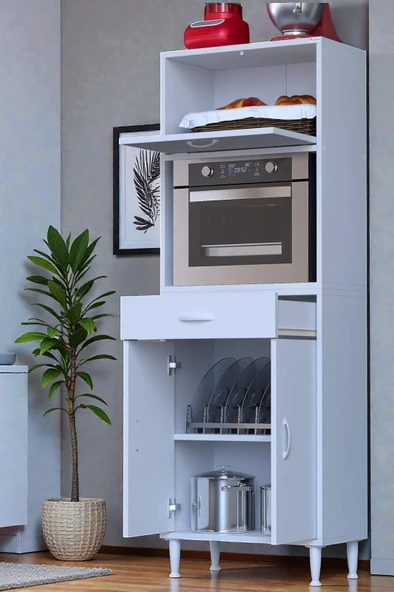 Eliusta  Avelin Kapaklı Mini/Midi Fırın Dolabı 55 cm Beyaz Çok Fonksiyonlu 55x163,4x32,5 cm Mutfak Dolabı ürün görseli 1