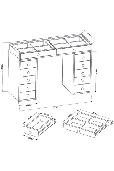 DF02116B Beyaz Geniş Organizer Bölmeli Çekmeceli Makyaj Masası 120 cm - Resim 6