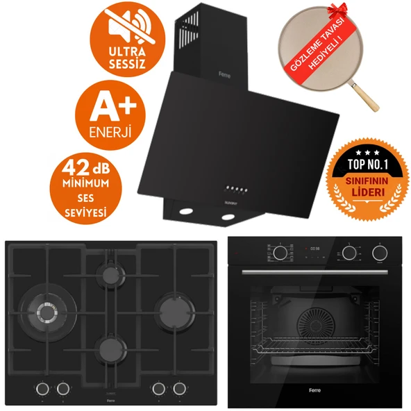 Ferre FryArt&SilentArt-SteamArt Novo  Sessiz Siyah Ankastre Set (D086-SA + XE64CS + ED075-WFA wok ) ürün görseli 1