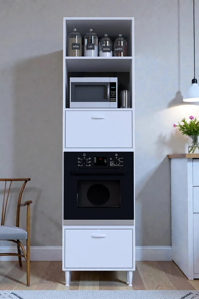 Eliusta  Viramo Mikrodalga/Ankastre Fırın Dolabı Çoklu Bölmelerle 2 Kapaklı Depolama Alanlı 60x217x56 cm ürün görseli 1