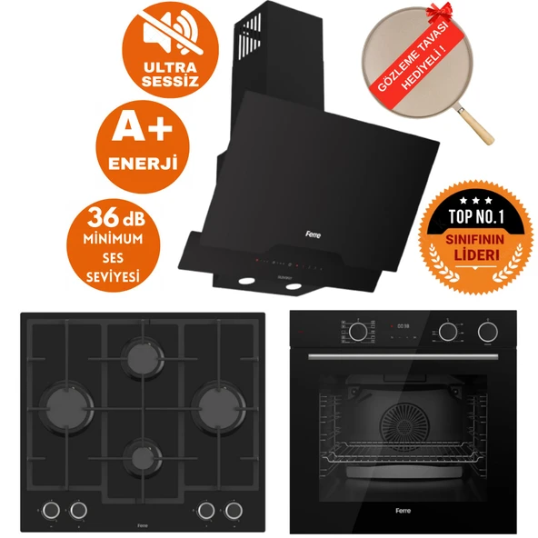 Ferre FryArt&SilentArt-SteamArt FIA Yeni Seri Sessiz Siyah  Ankastre Set ( D063-SA + XE64CS +LN385) ürün görseli 1