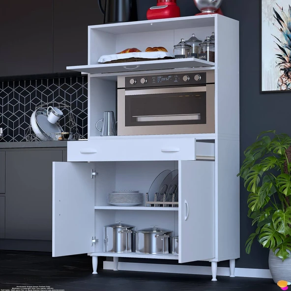 Eliusta  Avelin Kapaklı Mini/Midi Fırın Dolabı 90 cm Beyaz Çok Fonksiyonlu 90x163,4x32,5 cm Mutfak Dolabı - Resim 3