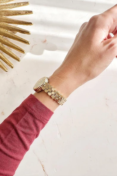 Hera Gold Petek Kordon Yeşil Kadran Kadın Kol Saati - Resim 4