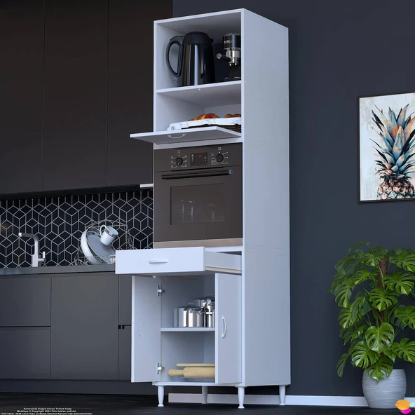 Eliusta  Fayora Özel Boyut Fırın Dolabı 3 Kapaklı Çekmeceli 60x239,7x56 cm Beyaz Boy Dolap - Resim 3