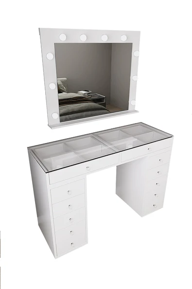 DF02115B Hollywood Işıklı Makyaj Masası 20 cm Çekmeceli, Bölmeli, Aynalı - Resim 5