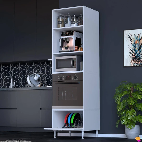 Eliusta  Viramo Mikrodalga/Ankastre Fırın Dolabı Çoklu Bölmelerle 1 Kapaklı Depolama Alanlı 60x217x56 cm - Resim 3