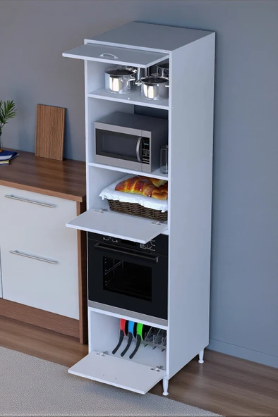 Eliusta  Viramo Mikrodalga/Ankastre Fırın Dolabı Çoklu Bölmelerle 3 Kapaklı Depolama Alanlı 60x217x56 cm ürün görseli 1