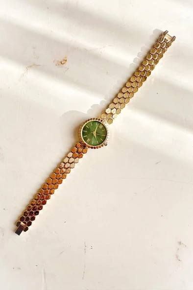 Hera Gold Petek Kordon Yeşil Kadran Kadın Kol Saati - Resim 6