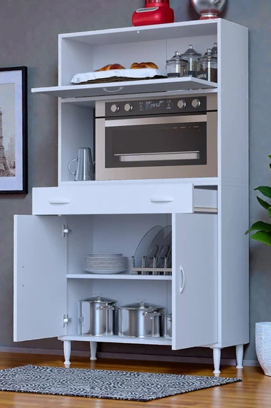 Eliusta  Avelin Kapaklı Mini/Midi Fırın Dolabı 95 cm Beyaz Çok Fonksiyonlu 95x163,4x32,5 cm Mutfak Dolabı ürün görseli 1