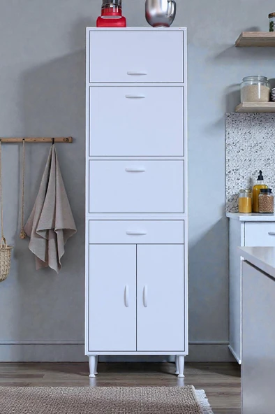Eliusta  Ora 48 cm Derinlikte Beyaz Mutfak/Kiler Dolabı 60x194x48 cm 1 Çekmece 5 Kapak Modüler Dolap ürün görseli 1