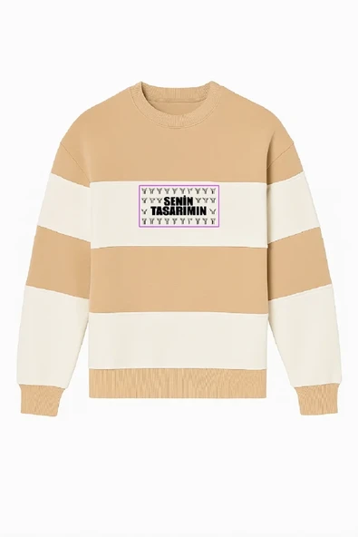 Ön Bisiklet Yaka Parçalı Sweatshirt - Bej ürün görseli 1