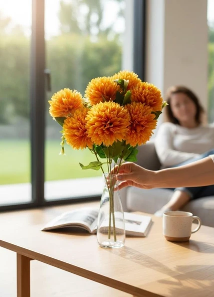 Yapay Çiçek Krizantem Beyaz Renk Kartopu Büyük Boy 7 Toplu 40cm - Resim 4