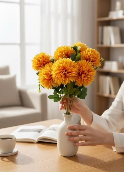 Yapay Çiçek Krizantem Beyaz Renk Kartopu Büyük Boy 7 Toplu 40cm - Resim 8