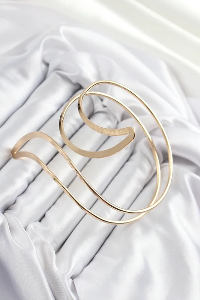 Pirinç Soyut Alev Desenli Gold Renk Kadın Pazu Bileklik EB-53-vice/(1395) 0326 - Resim 2