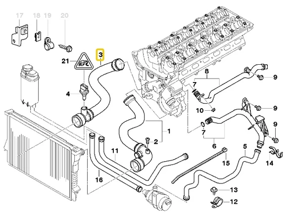 BMW E38 VE E39 M52 VE M54 MOTOR RADYATÖR ALT HORTUM 11531705224 - Resim 4