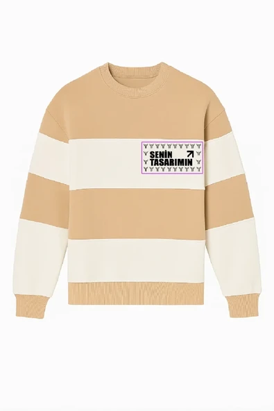 Ön Bisiklet Yaka Parçalı Sweatshirt - Bej - Resim 3