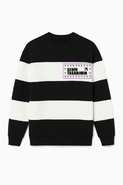 Ön Bisiklet Yaka Parçalı Sweatshirt - Siyah - Resim 3