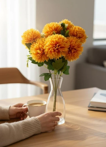 Yapay Çiçek Krizantem Beyaz Renk Kartopu Büyük Boy 7 Toplu 40cm - Resim 6