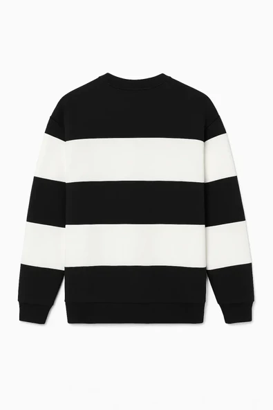 Ön Bisiklet Yaka Parçalı Sweatshirt - Siyah - Resim 4