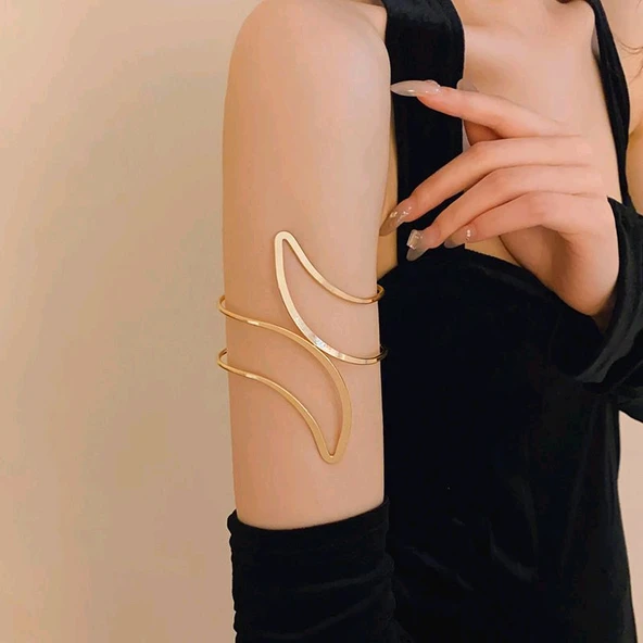 Pirinç Soyut Alev Desenli Gold Renk Kadın Pazu Bileklik EB-53-vice/(1395) 0326 - Resim 3