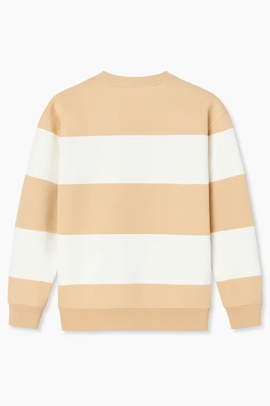 Ön Bisiklet Yaka Parçalı Sweatshirt - Bej - Resim 4