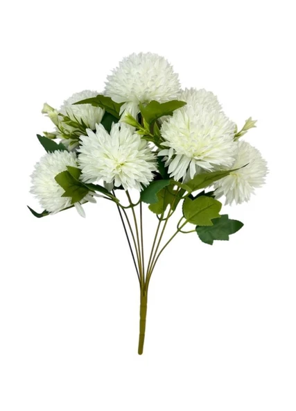 Yapay Çiçek Krizantem Beyaz Renk Kartopu Büyük Boy 7 Toplu 40cm - Resim 2