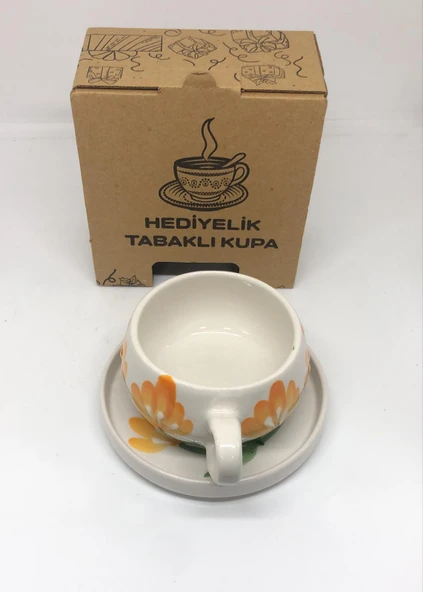 LEBRON El Yapımı Çiçek Desenli Seramik Kupa ve Tabak Takımı - Resim 3