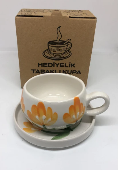 LEBRON El Yapımı Çiçek Desenli Seramik Kupa ve Tabak Takımı ürün görseli 1